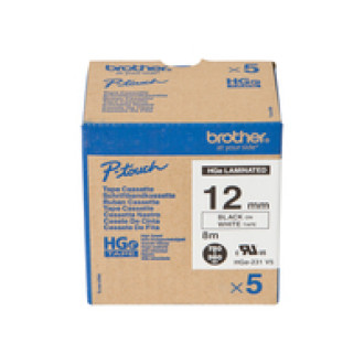 BROTHER HGE231V5 5x Schriftbandkassette 12mmx8m weiss schwarz laminiert fuer P-touch P500PC 9700PC 9800PCN RL700S
