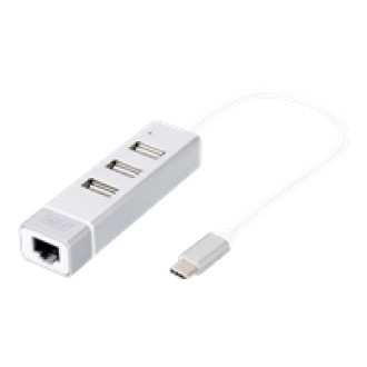 DIGITUS USB 2.0 3-Port Hub + Fast Ethernet LAN-Adapter mit Typ C Anschluss