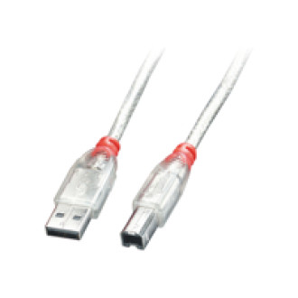 LINDY USB 2.0 Kabel Typ A/B, transparent, 3m Typ A/B M/M High/Full/LowSpeed