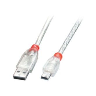 LINDY USB 2.0 Kabel A/Mini-B, transparent, 0,2m USB High Speed