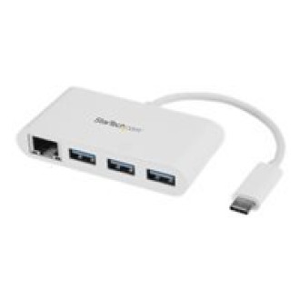 STARTECH.COM 3-Port USB-C Hub with Gigabit Ethernet - USB-C to 3x USB-A - USB 3.0 Hub - White