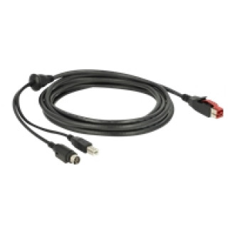 DELOCK PoweredUSB Kabel Stecker 24 V > USB Typ-B Stecker + Hosiden Mini-DIN 3 Pin Stecker 4 m für POS Drucker und Terminals