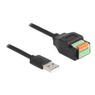 DELOCK USB 2.0 Kabel Typ-A Stecker zu Terminalblock Adapter mit Drucktaster 15 cm