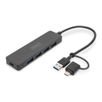 DIGITUS USB 3.0 Hub 4-Port Slimline with USB-C Adapter 5Gbps 0,2m cable