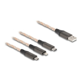 DELOCK USB RGB Ladekabel 3 in 1 Typ-A zu Lightning / Micro USB / USB Type-C 1,20m