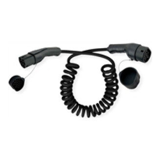 ROLINE E-Auto Ladekabel Typ2 3-phasig 480VAC 3P+N+E 32 A 22 kW Spiralkabel 5m