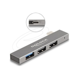 DELOCK 3 Port Slim USB Hub mit USB Type-C zu 1 x USB 10 Gbps USB Typ-A + 2 x USB 2.0 Typ-A
