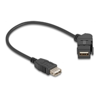 DELOCK USB 2.0 Typ-A Einbaubuchse 45 gewinkelt zu Typ-A Buchse mit 30cm Kabel schwarz