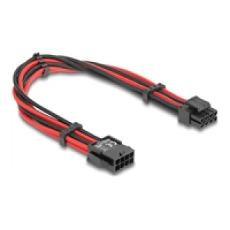 DELOCK Verlängerungskabel 8 Pin EPS Stecker zu 4 + 4 Pin EPS Buchse Textilummantelung rot-schwarz 30cm
