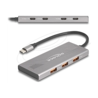 DELOCK 7 Port USB Hub 10 Gbps mit 4 x USB Type-C Buchse und 3 x USB Typ-A Buchse mit PD 80 W